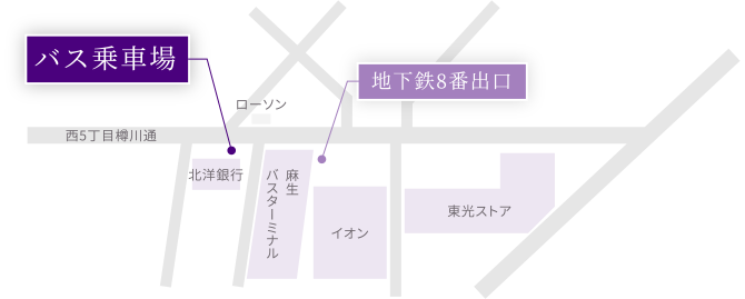 地下鉄麻生駅8番出口近く北洋銀行前着